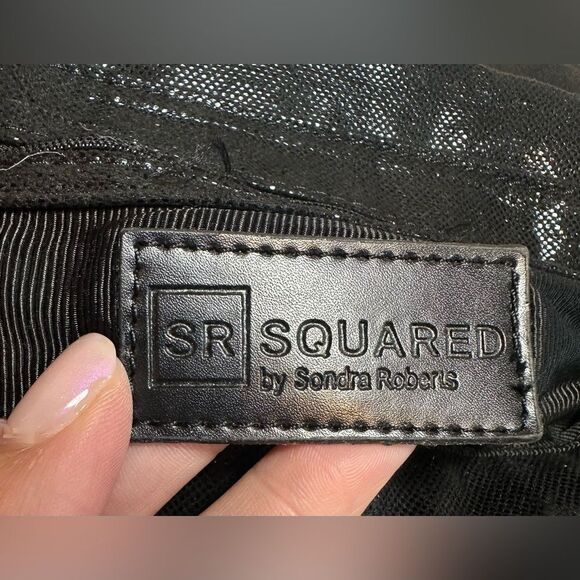 Sondra Roberts SR Squared Shiny Black Evening Clutch Chain Crossbody Purse - Picture 10 of 14